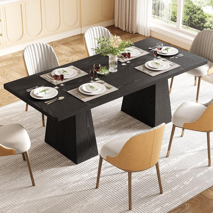 Dining table set with chairs in a well-lit room