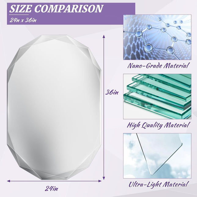 Bathroom Mirror for Wall, 24" X 36" Oval Mirror, Bathroom Vanity Mirror, Beveled Edge Frameless Wall Mount Vanity Mirror, Wall Mirror Decorative, Irregular Beveled Edge Mirror