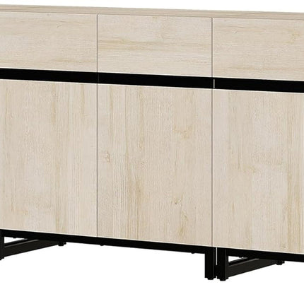 3 in 1 Multifunctional Sideboard Buffet Cabinets, Modern Sideboard with Adjustable Shelf and Metal Base, Coffee Bar Cabinet Storage Cabinet for Living Room,Kitchen,Light Oak
