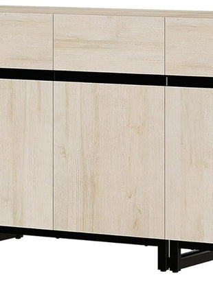 3 in 1 Multifunctional Sideboard Buffet Cabinets, Modern Sideboard with Adjustable Shelf and Metal Base, Coffee Bar Cabinet Storage Cabinet for Living Room,Kitchen,Light Oak-4