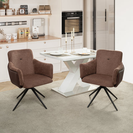 360° Swivel Home Office Desk Chairs Set of 2,Dining Chairs with Arm, Upholstered Bedroom Chairs with Metal Base,Makeup Chair for Vanity, for Living Room, Bedroom,Study Room,Dining Room(Dark Brown)-1