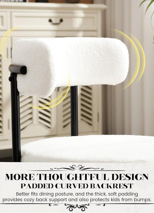 Dining Chairs Set of 4, White Boucle Dining Chair with Curved Backrest, round Thicken Upholstered Dining Chairs for Kitchen & Dining Room, Mid Century Modern Dining Chairs Sturdy and Comfy-3