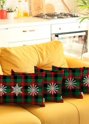 Set of 4 Christmas Snowflake Trio Plaid Lumbar Throw Pillows-0