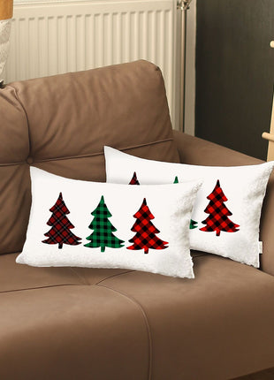 Set of 2 Christmas Tree Trio Plaid Lumbar Throw Pillows-6