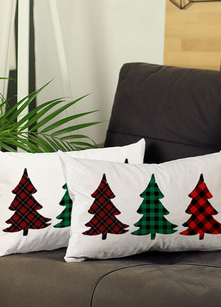 Set of 2 Christmas Tree Trio Plaid Lumbar Throw Pillows-5