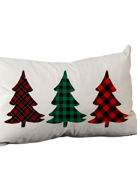 Set of 2 Christmas Tree Trio Plaid Lumbar Throw Pillows-2