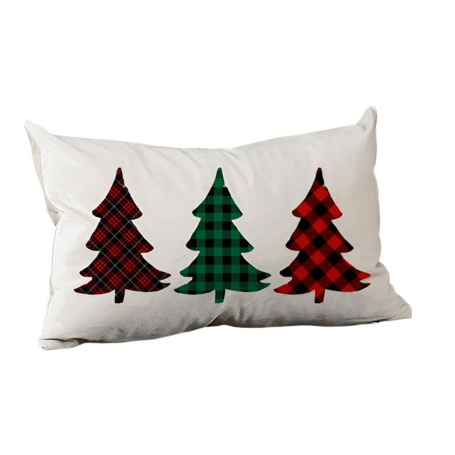 Set of 2 Christmas Tree Trio Plaid Lumbar Throw Pillows-2
