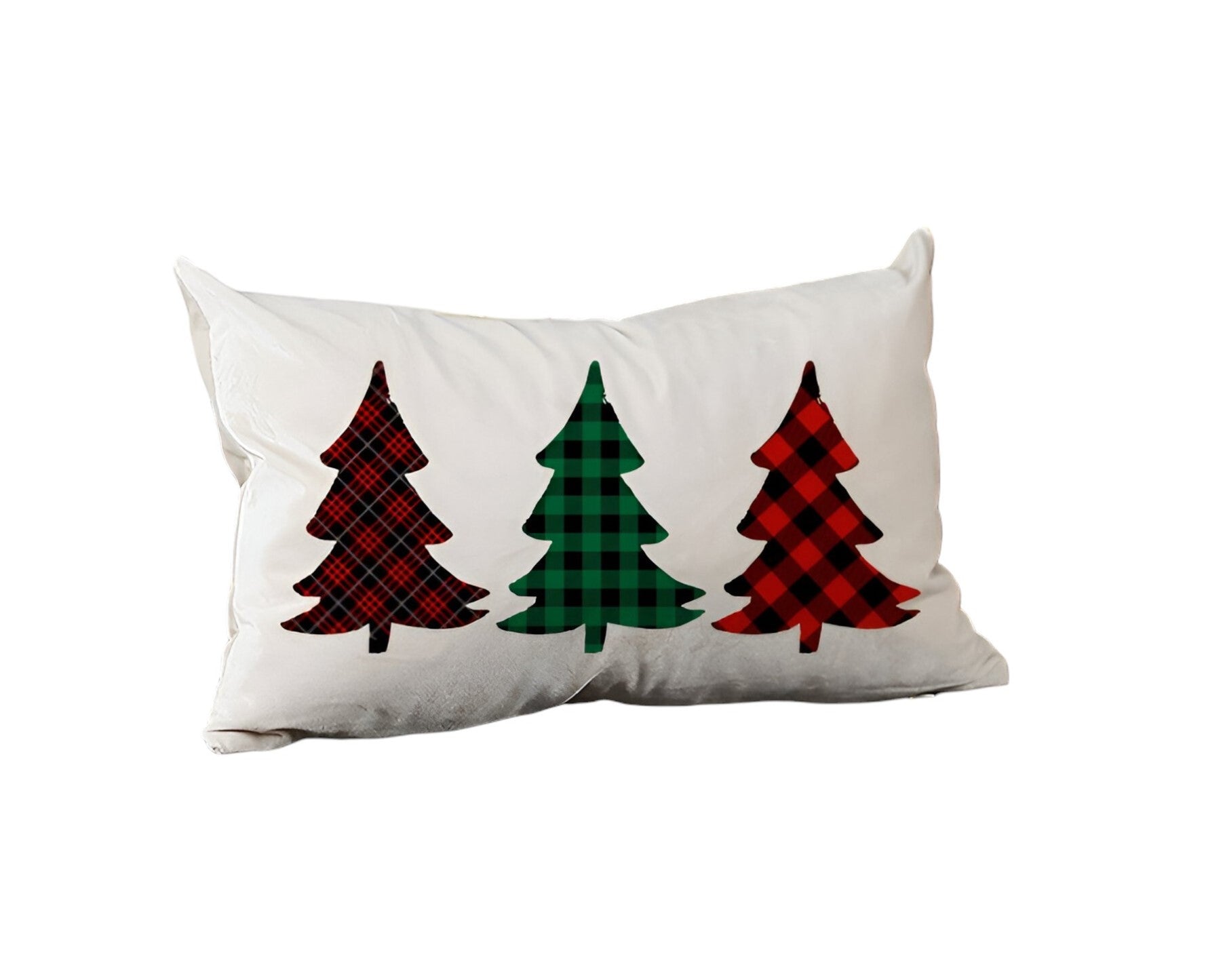 Set of 2 Christmas Tree Trio Plaid Lumbar Throw Pillows-2