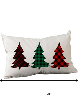 Set of 2 Christmas Tree Trio Plaid Lumbar Throw Pillows-7