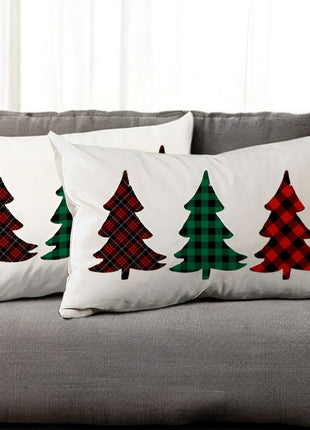 Set of 2 Christmas Tree Trio Plaid Lumbar Throw Pillows-0