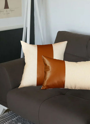 Set of 2 Brown and White Modern Throw Pillows