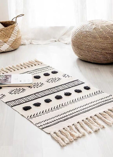Retro Bohemian Hand Woven Tassel Carpet Rug-7