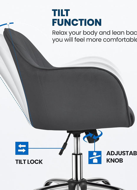 Modern Velvet Desk Chair Soft Height-Adjustable Swivel Computer Chair for Makeup Room Living Room Bedroom Soft Upholstered Office Chair Gray-3