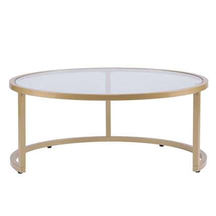 Set of Two Gold Glass Round Nested Coffee Tables-0