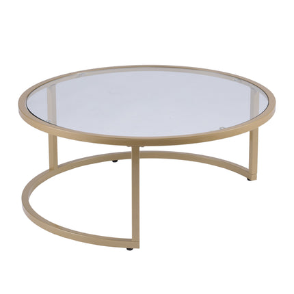 Set of Two Gold Glass Round Nested Coffee Tables-3