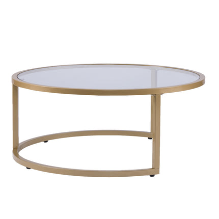 Set of Two Gold Glass Round Nested Coffee Tables-5