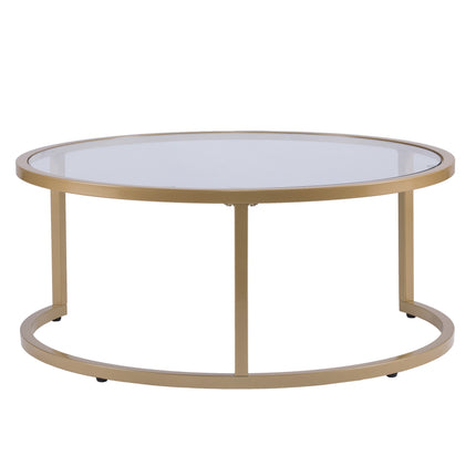 Set of Two Gold Glass Round Nested Coffee Tables-6