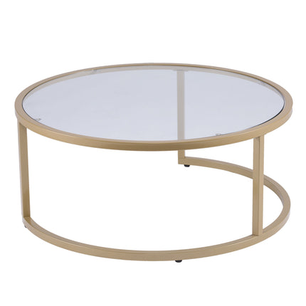 Set of Two Gold Glass Round Nested Coffee Tables-7