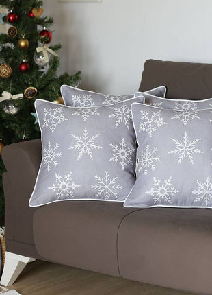Set of 4 Gray and White Snowflakes Throw Pillows-3