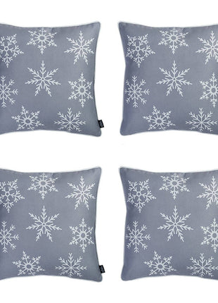 Set of 4 Gray and White Snowflakes Throw Pillows-2