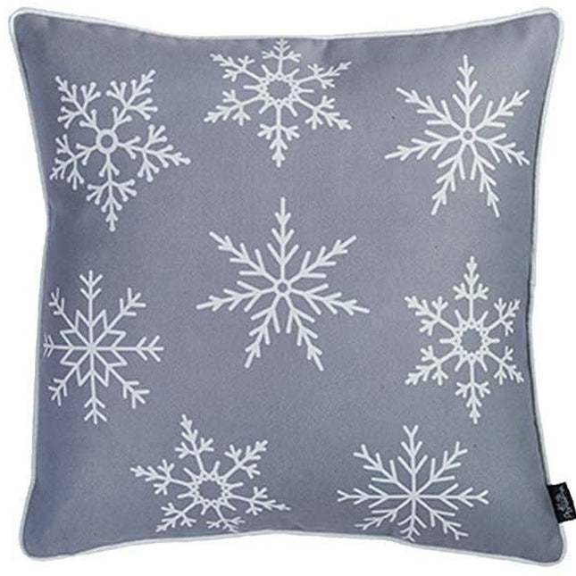 Set of 4 Gray and White Snowflakes Throw Pillows-0