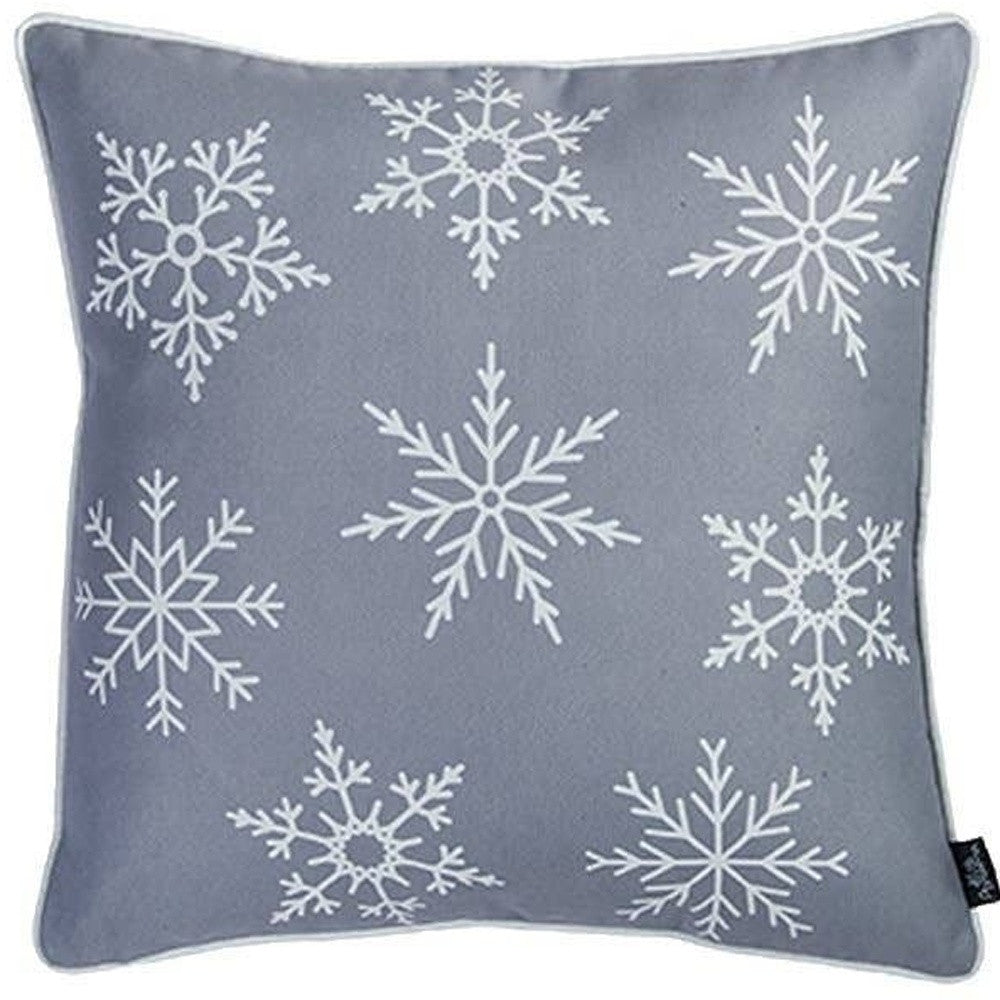 Set of 4 Gray and White Snowflakes Throw Pillows-0