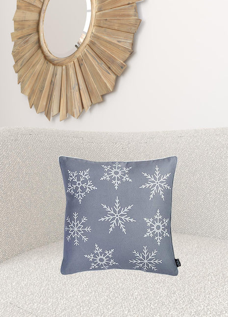 Set of 4 Gray and White Snowflakes Throw Pillows-1