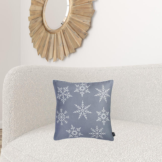 Set of 4 Gray and White Snowflakes Throw Pillows-1