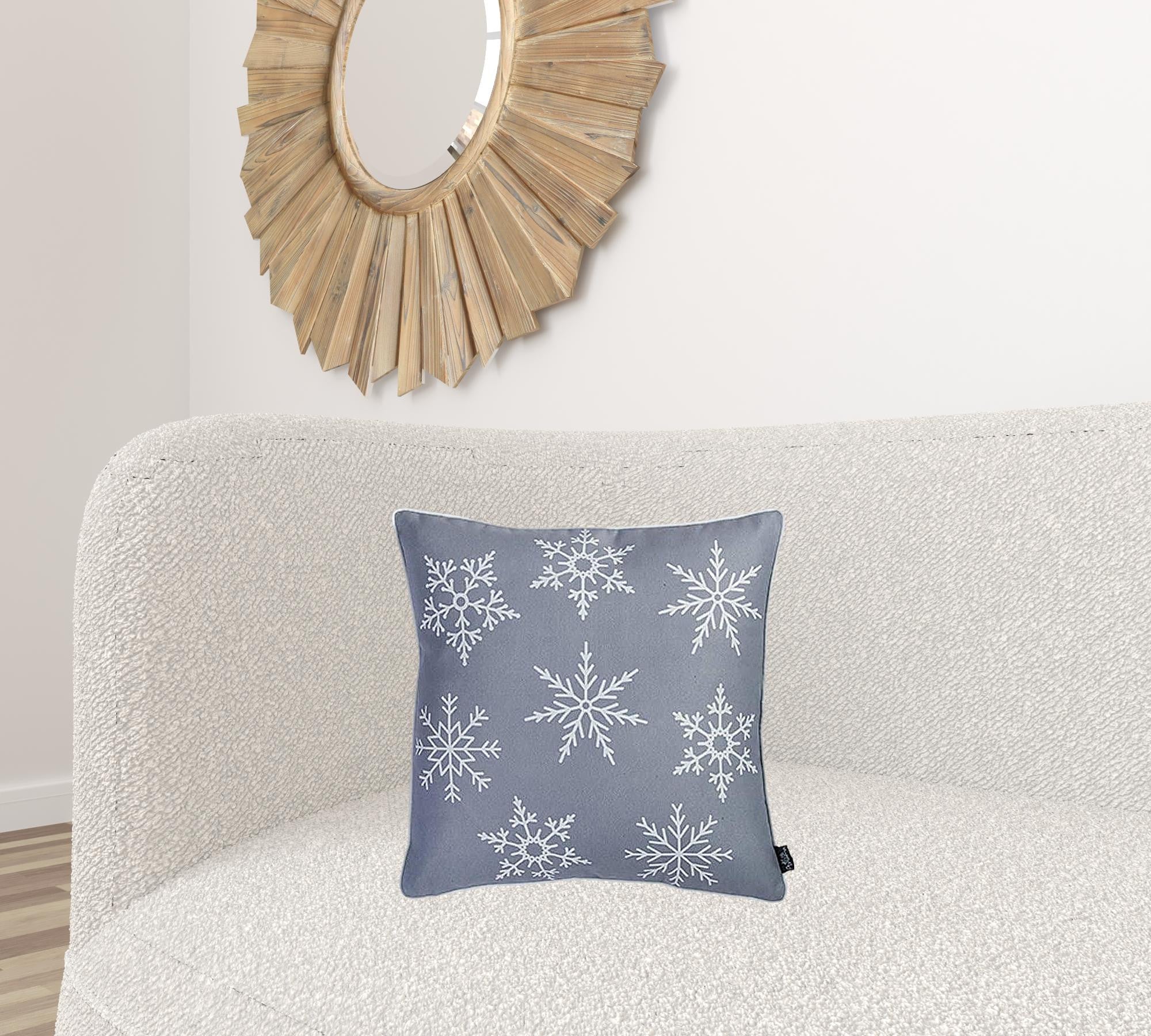Set of 4 Gray and White Snowflakes Throw Pillows-1