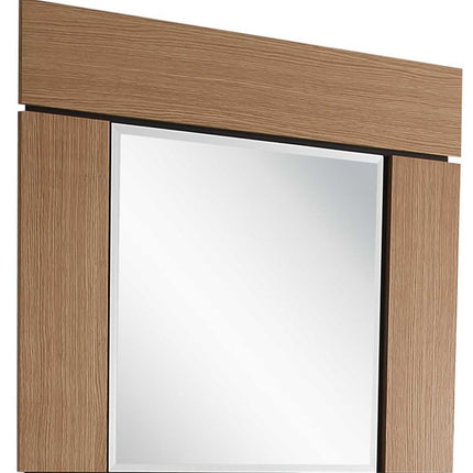 Wooden frame with a central mirror on a white background