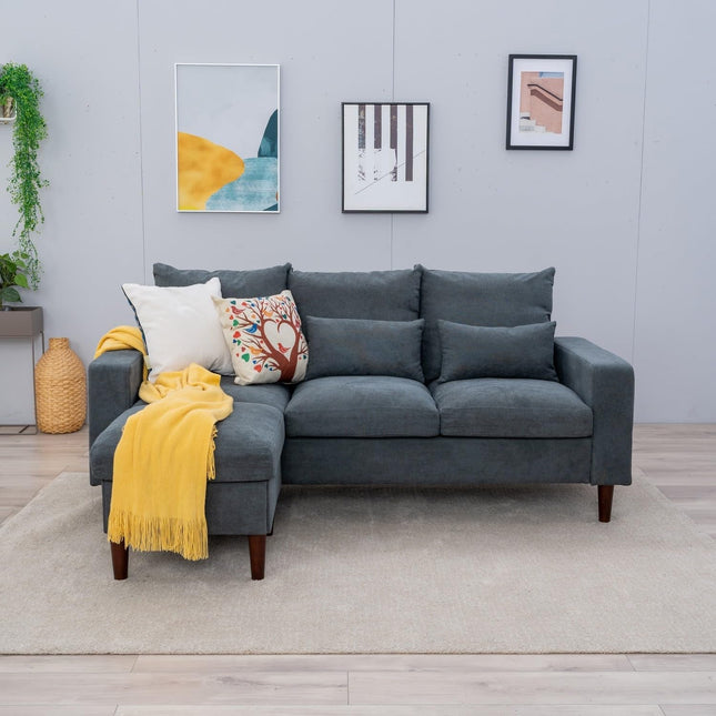 3 Seater Sofa with Ottoman Footstool Sofa Set, L Shape Corner Convertible Chaise Sofa,195 Cm Couch Furniture for Living Room (Grey)