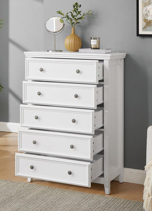 Modern 5 Drawers Dresser 5 Drawers Cabinet,Chest of Drawers Closet Organizers and Storage Clothes Storage Drawers Cabinet for Living Room, Farmhouse Dresser Organizer WHITE