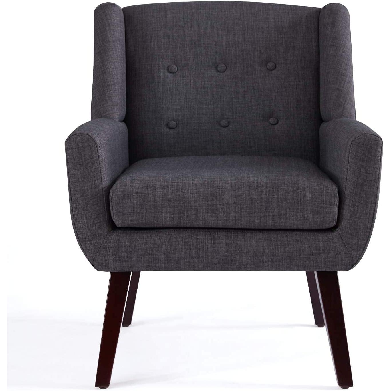 Gray armchair with wooden legs on a white background