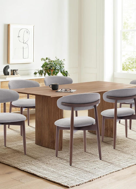 Wooden Dining Chairs Set of 6, Modern Fabric Upholstered Kitchen Side Chairs, Farmhouse Dining Room Chair with Foot Pegs, Light Grey-0