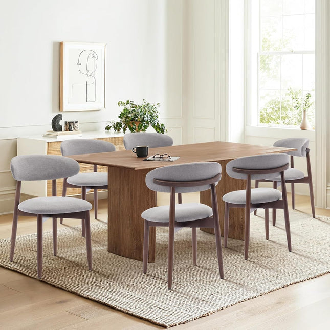 Wooden Dining Chairs Set of 6, Modern Fabric Upholstered Kitchen Side Chairs, Farmhouse Dining Room Chair with Foot Pegs, Light Grey-0