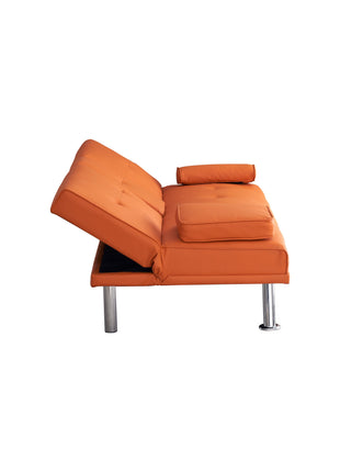 67' Orange Leather Office Sofa Bed, Double Fold, with Coffee Table, Multifunctional-2
