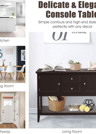 Coffee Brown Wood Buffet Server with Cabinets