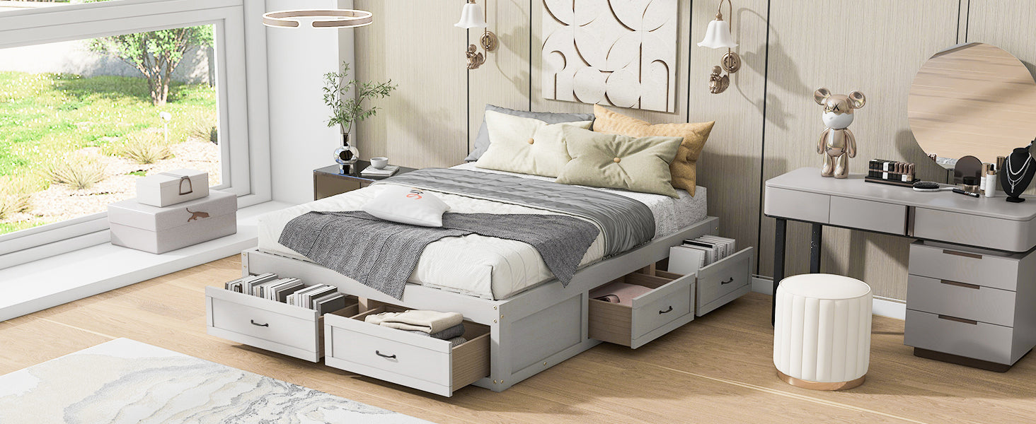 Queen Size Platform Bed with 6 Storage Drawers