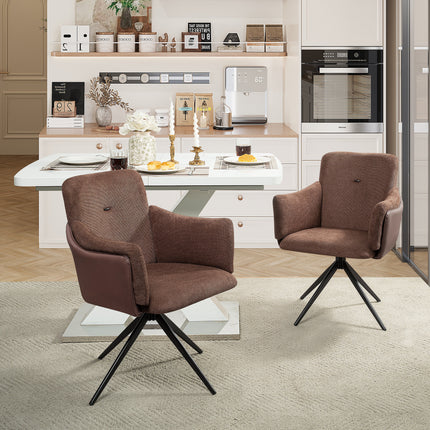 360° Swivel Home Office Desk Chairs Set of 2,Dining Chairs with Arm, Upholstered Bedroom Chairs with Metal Base,Makeup Chair for Vanity, for Living Room, Bedroom,Study Room,Dining Room(Dark Brown)-3