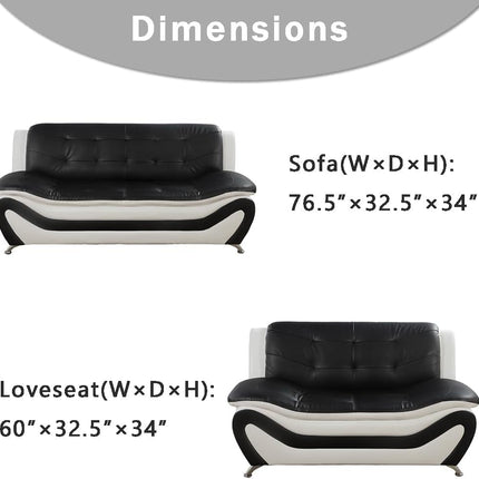 Living Room Sofa Set Leather Couch and Loveseat for Living Room, Living Room Couch Set, Sofa for Bedroom, Apartment, Living Room Furniture Sets (Black&White, Sofa+Loveseat)-3