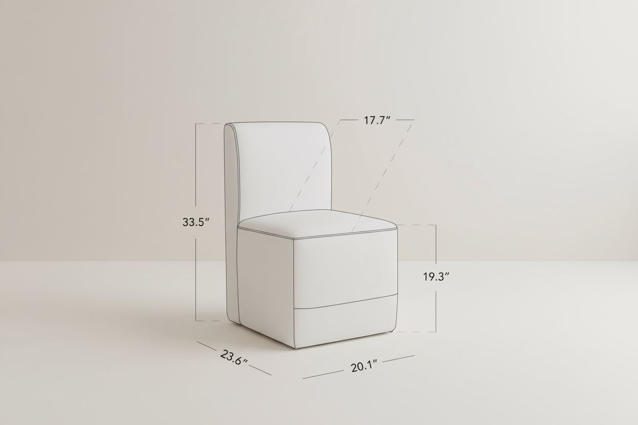 Line drawing of a chair with dimensions labeled