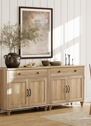 WAMAPT Buffet Cabinet with 4 Doors and 2 Drawers, Large Coffee Bar Tables Wood Kitchen Storage Cabinets with Storage Cabinets, Modern Farmhouse Sideboard Credenza for Dining Room, Oak, 68 Inch-3
