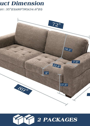 Sofas for Living Room, Chenille Loveseat Couch Set, Small Sofa, 3 Seater Sofa, USB Charging, Removable Sofa Cover,Solid Wood Frame, Easy to Install(89Inch,Brown)-1