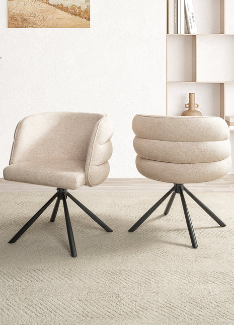 270° Swivel Home Office Desk Chairs Set of 2,Modern Dining Chairs, Upholstered Bedroom Chairs with Metal Base,Makeup Chair for Vanity, for Living Room, Bedroom,Study Room,Dining Room(Beige)-0
