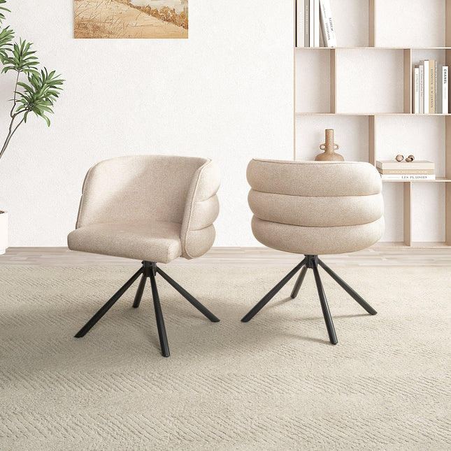 270° Swivel Home Office Desk Chairs Set of 2,Modern Dining Chairs, Upholstered Bedroom Chairs with Metal Base,Makeup Chair for Vanity, for Living Room, Bedroom,Study Room,Dining Room(Beige)-0