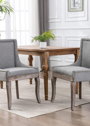 Modern Dining Chairs Set of 2, High Back Dining Chairs Side Chairs with Solid Wood Legs, Upholstered Fabric Dining Room Chairs for Dining Room Kitchen, Grey-1