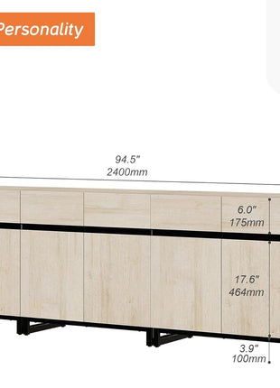 3 in 1 Multifunctional Sideboard Buffet Cabinets, Modern Sideboard with Adjustable Shelf and Metal Base, Coffee Bar Cabinet Storage Cabinet for Living Room,Kitchen,Light Oak