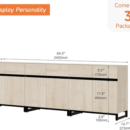3 in 1 Multifunctional Sideboard Buffet Cabinets, Modern Sideboard with Adjustable Shelf and Metal Base, Coffee Bar Cabinet Storage Cabinet for Living Room,Kitchen,Light Oak
