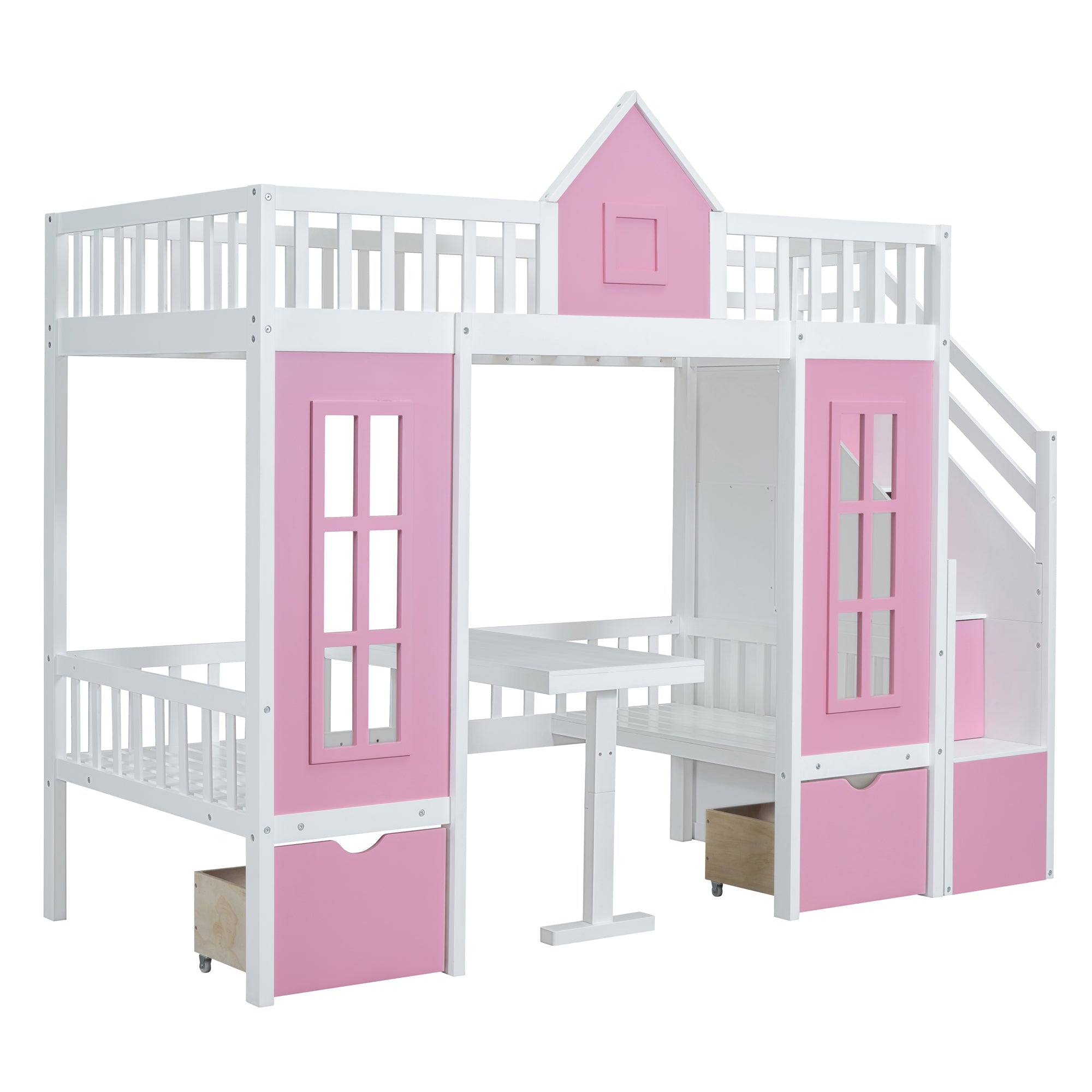 Twin-Over-Twin Bunk Bed with Changeable Table, Bunk Bed Turn into