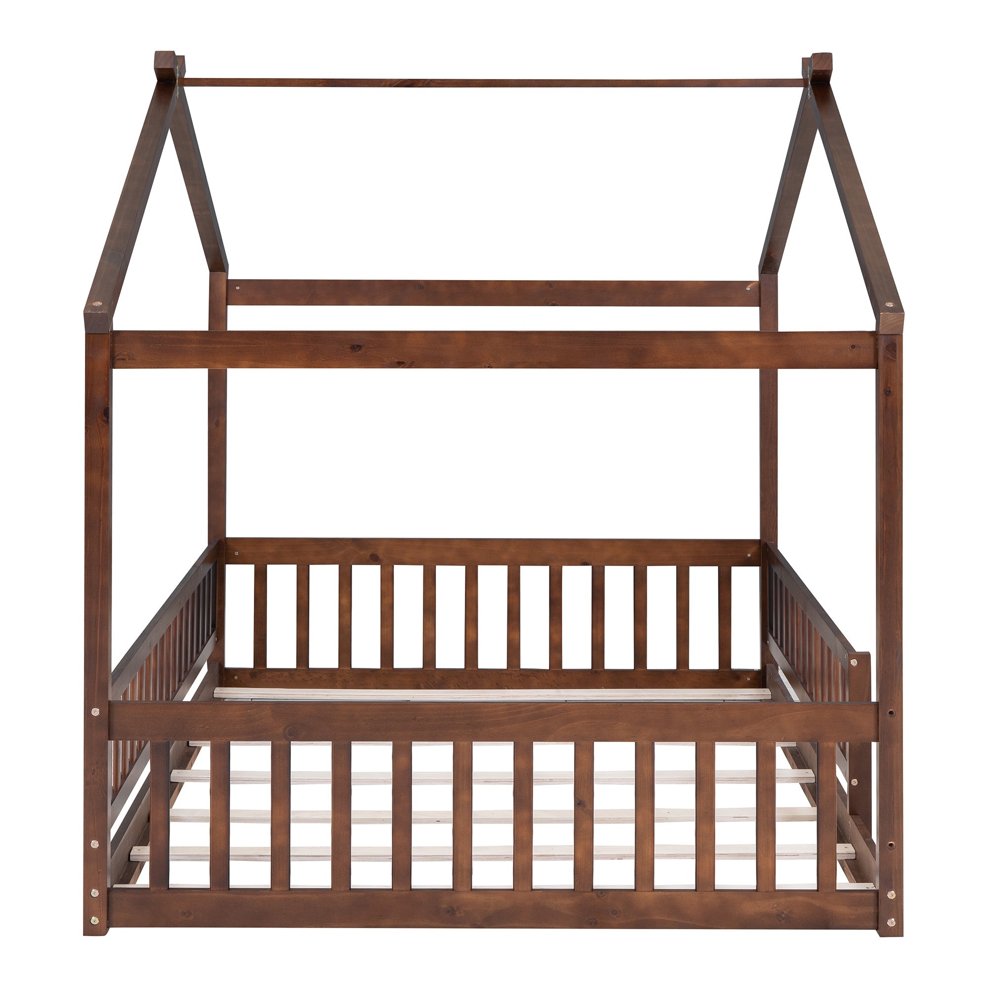 Wood Bed House Bed Frame with Fence, for Kids, Teens, Girls, Boys